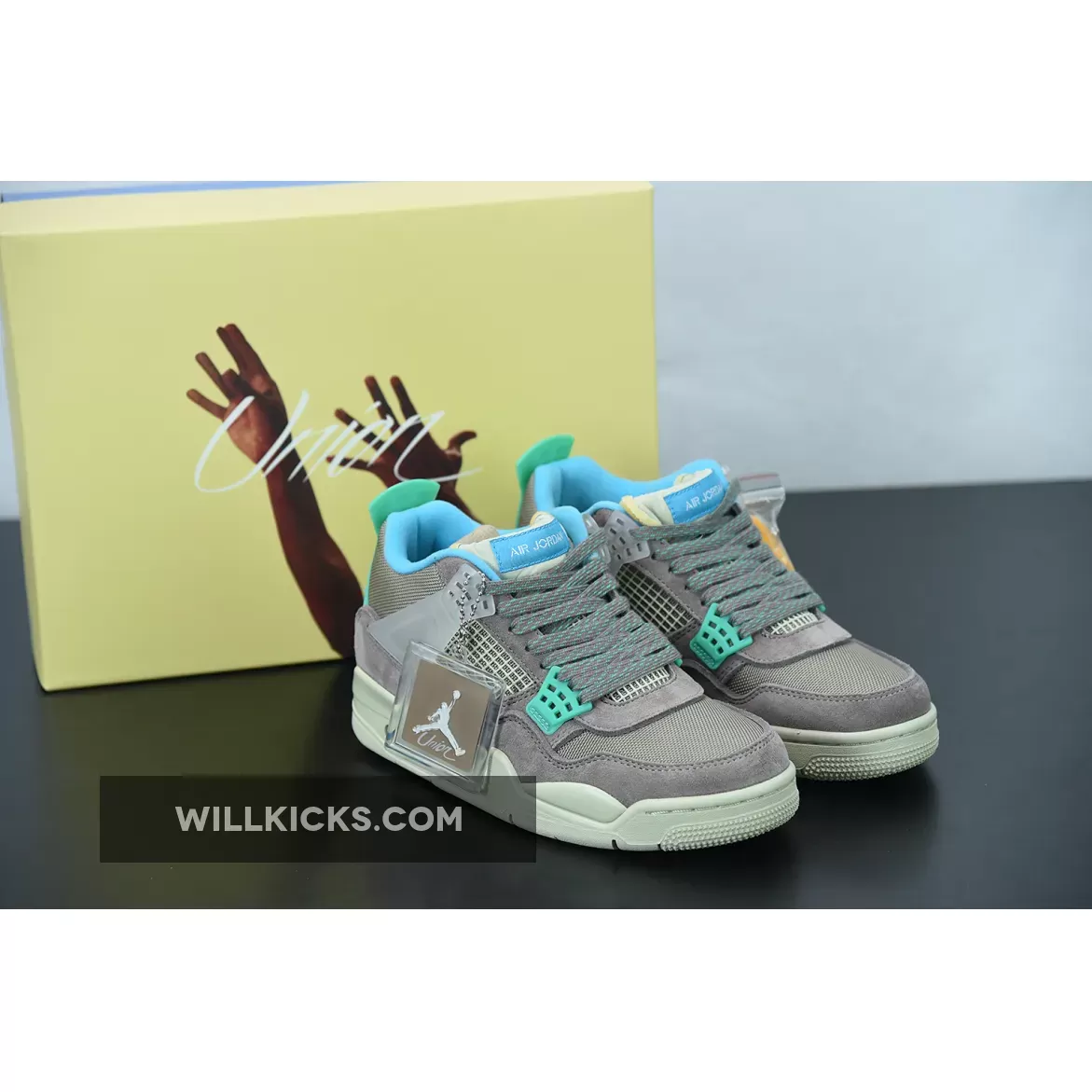 Union x Air Jordan 4 '30th Anniversary' Taupe Haze/Blue Fury-Khaki-Roma Green / union taupe haze