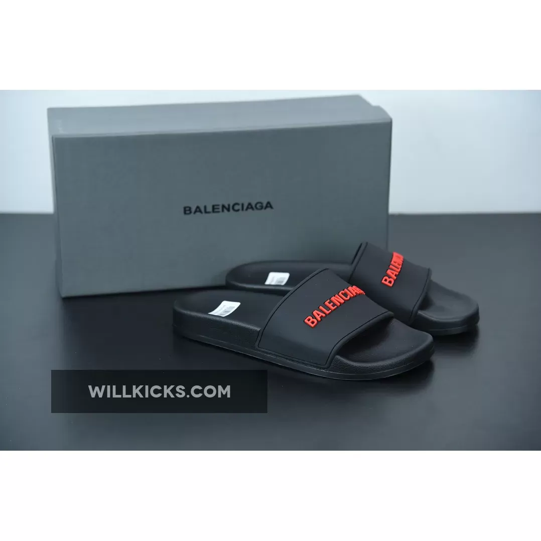 Restock Balenciaga Logo Pool Sides Sandals Black Red 1675867659