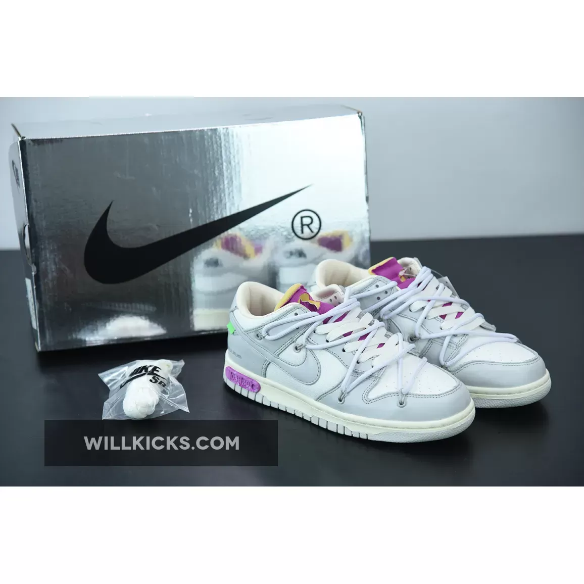 Off-White™ x Nike Dunk Low '3 of 50' Grey White Purple - dunk low off white purple