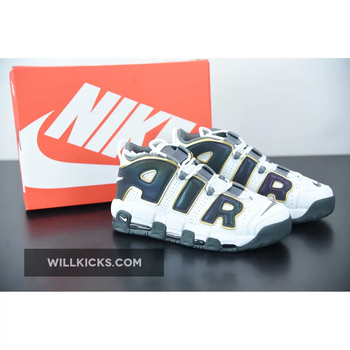 Nike Air More Uptempo White/Anthracite-Metallic Gold CQ4583-100 / foamposites metallic gold