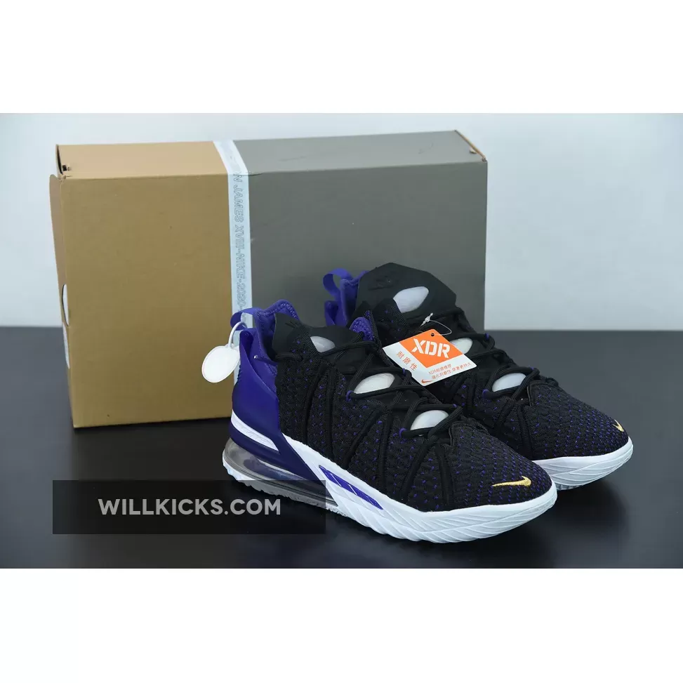 Lebron Purple Basketball Shoes Nike LeBron 18 'Lakers' Black/Metallic Gold-Court Purple-White CQ9283-004