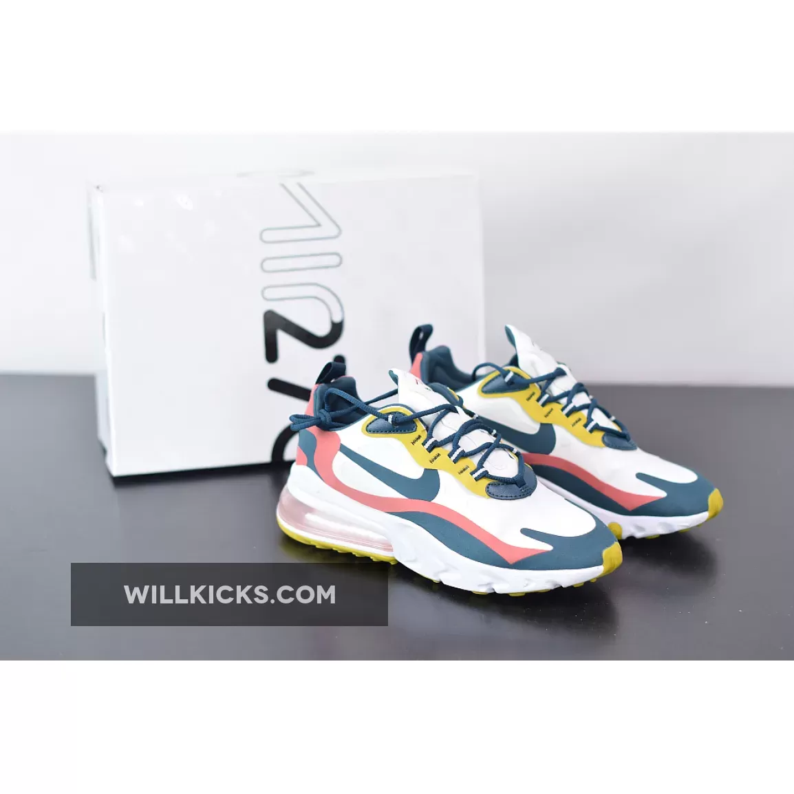 Nike Air Max 270 React White/Midnight Turquoise-Yellow