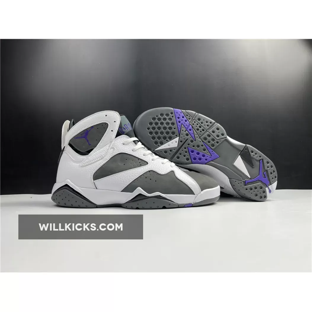 Air Jordan 7 'Flint 2021' White/Flint Grey-Black-Varsity Purple CU9307-100 - jordan 7 white grey purple