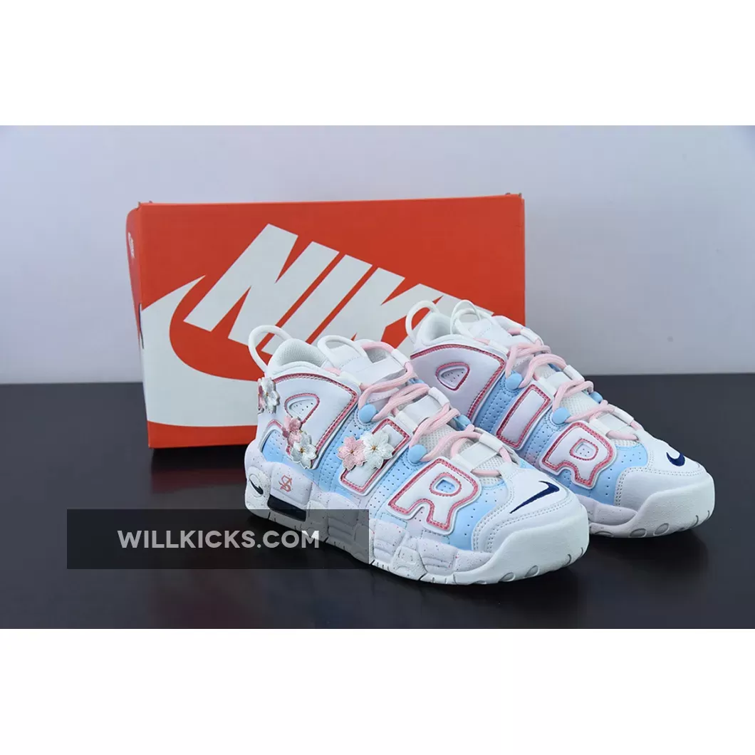 Custom Nike Air More Uptempo Cherry White Blue Pink / blue and pink nike