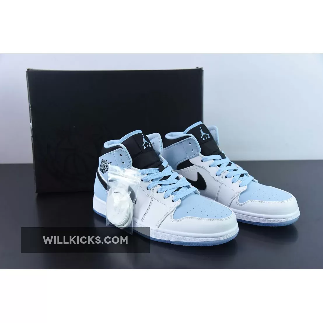 Air Jordan 1 Mid White/Ice Blue-Black DV1308-104 Outlet