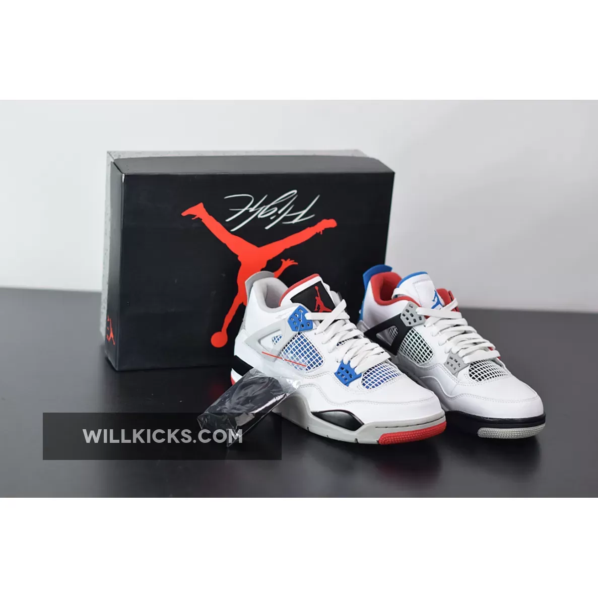 Air Jordan 4 Retro 'What The' White/Military Blue-Fire Red-Tech Grey - air jordan tech grey