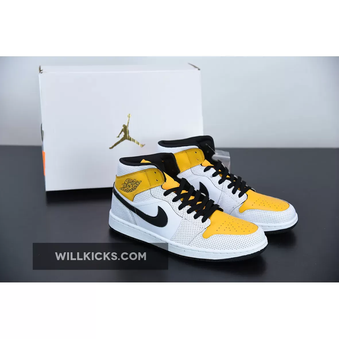 Air Jordan 1 Mid White/Black-University Gold / air jordan 1 mid white university gold