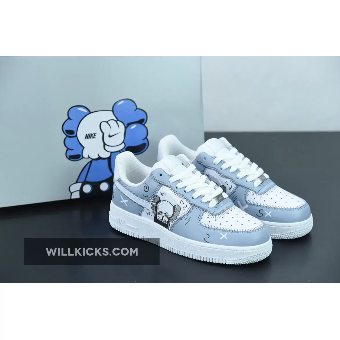 Custom X Kaws Nike Air Force 1 Low Blue White 1675866462 Discount