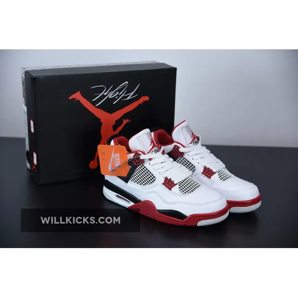 Air Jordan 4 Retro 'Fire Red' White/Black-Tech Grey-Fire Red - jordan 4 red white and black