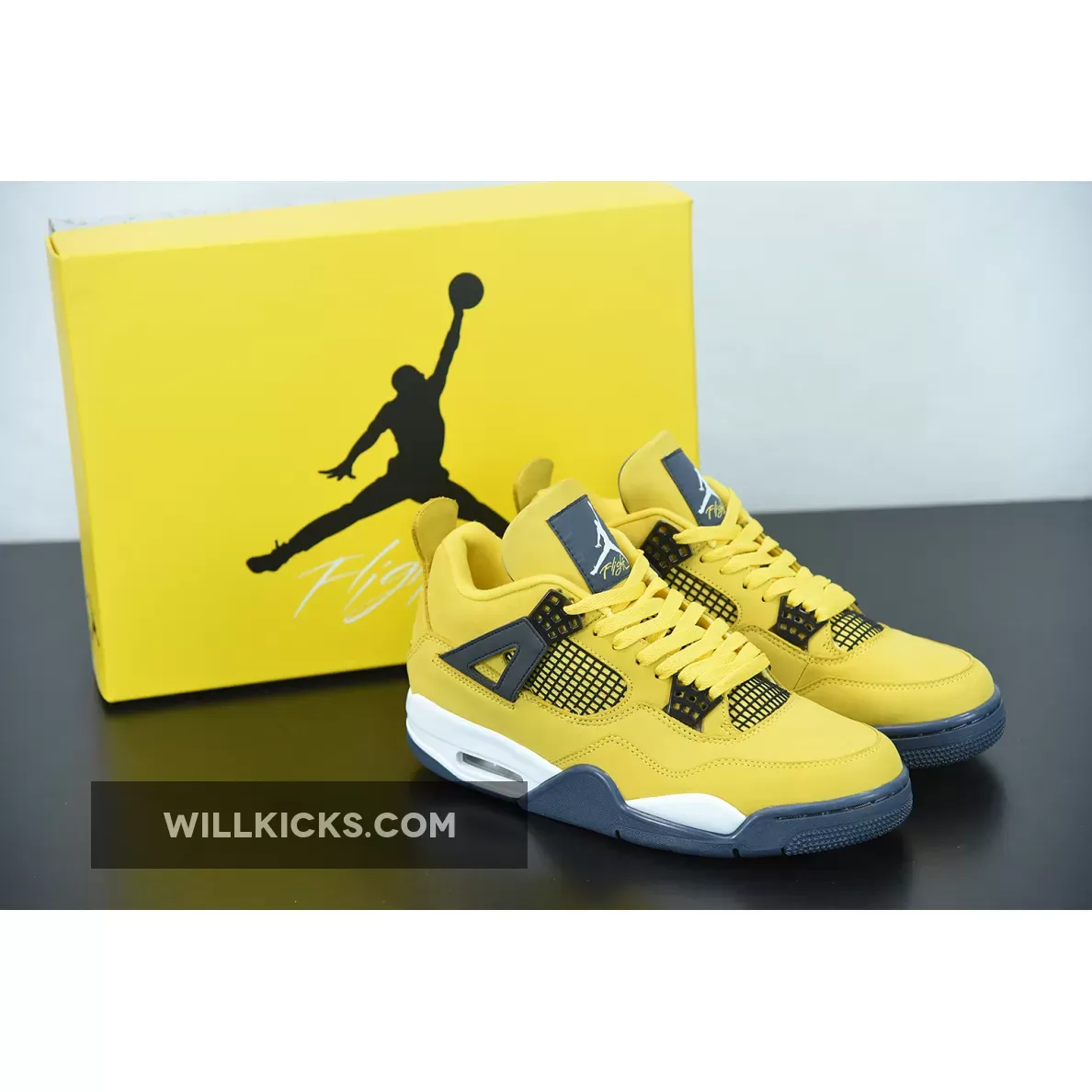 Air Jordan 4 Retro 'Lightning' Tour Yellow/White-Dark Blue Grey, yellow jordan 4