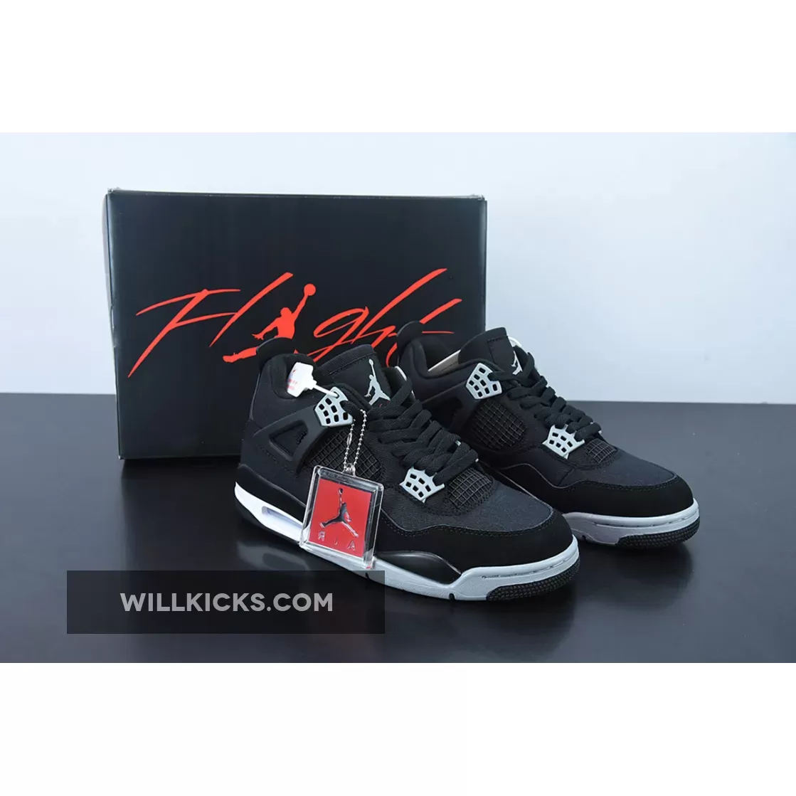 Air Jordan 4 'Black Canvas' Black/Light Steel Grey-White-Fire Red DH7138-006 / jordan 4 black steel grey white