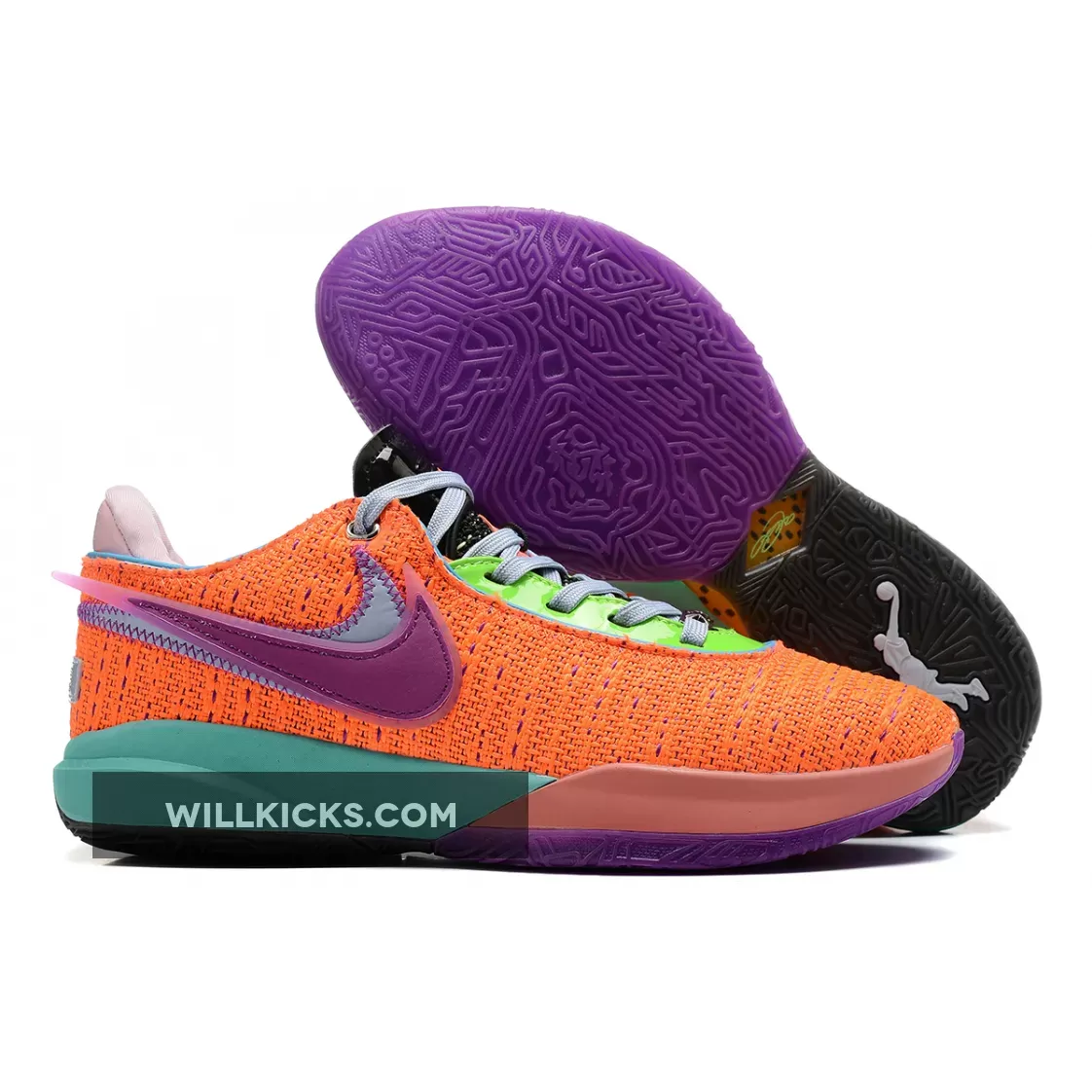 Nike LeBron 20 'Chosen 1' Total Orange-Vivid Purple-Green DJ5423-800 / lebron 20s green