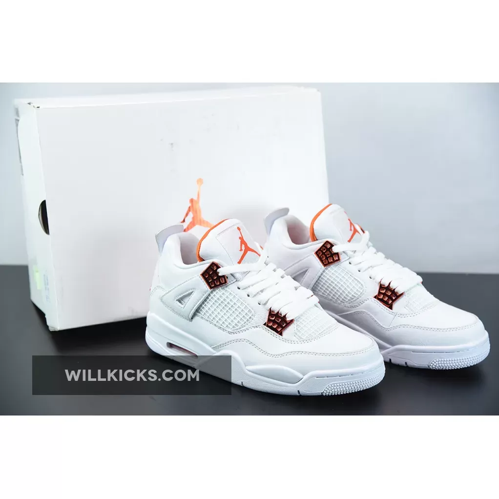 Air Jordan 4 'Orange Metallic' White/Total Orange-Metallic Silver / orange and white jordan