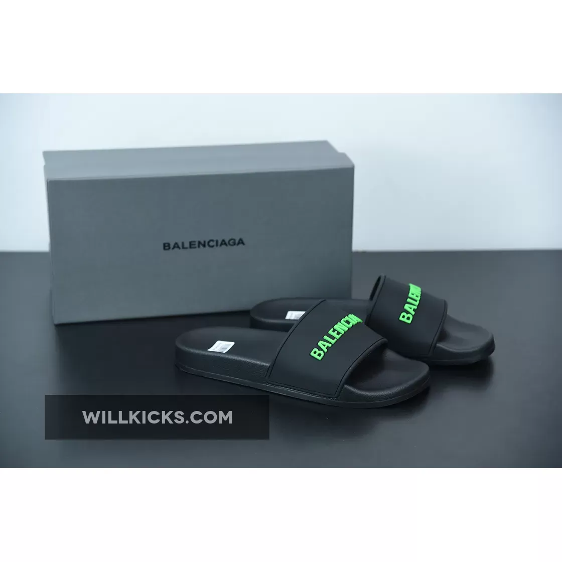 Balenciaga Logo Pool Sides Sandals Black Green 1675867639 Discount