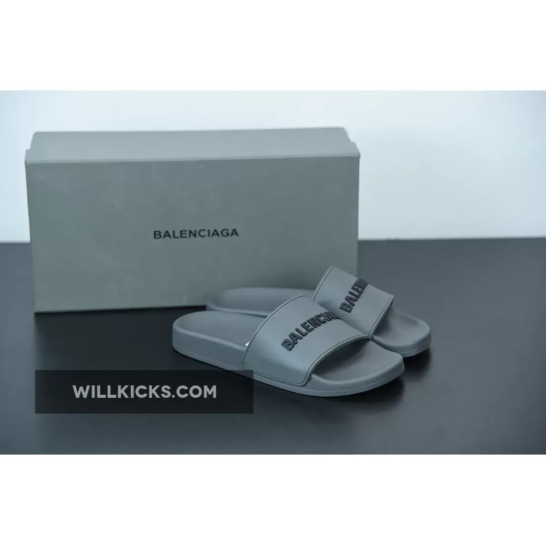 Balenciaga Logo Pool Sides Sandals Dark Grey | mono mist yeezy 350