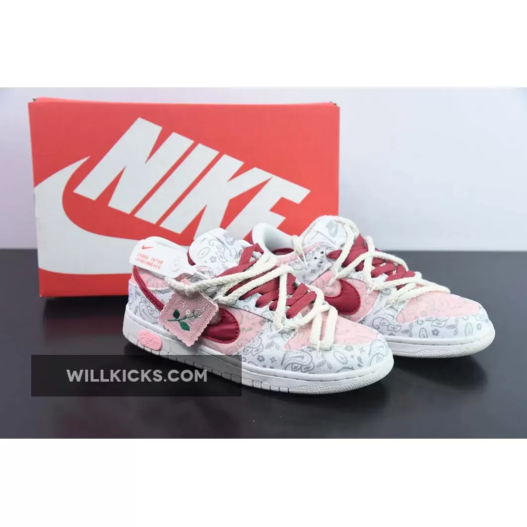 Custom Nike Dunk Low 'White Paisley' White Red 1684477847 Online Sale