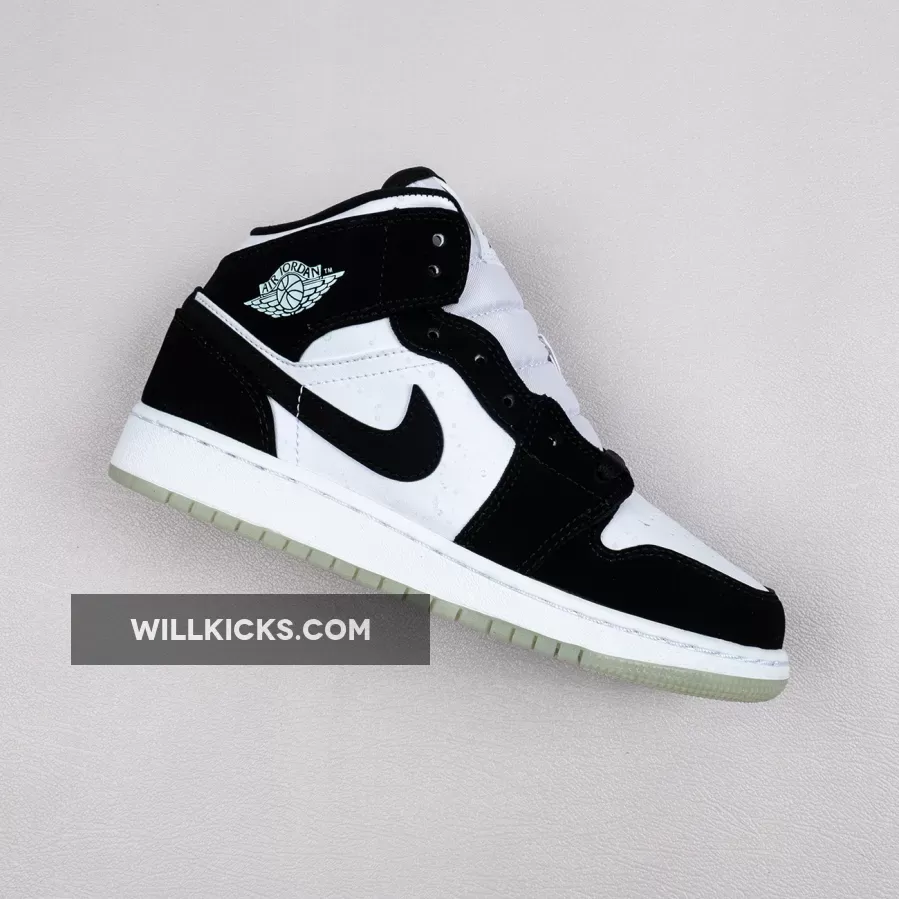 Air Jordan 1 Mid SE GS 'Panda' White/Black-Teal Tint BQ6931-103 - air jordan 1 mid white black teal tint