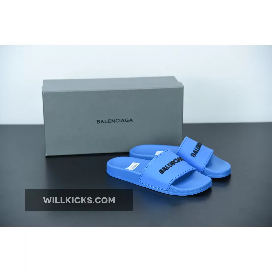 Where To Buy Balenciaga Logo Pool Sides Sandals Blue