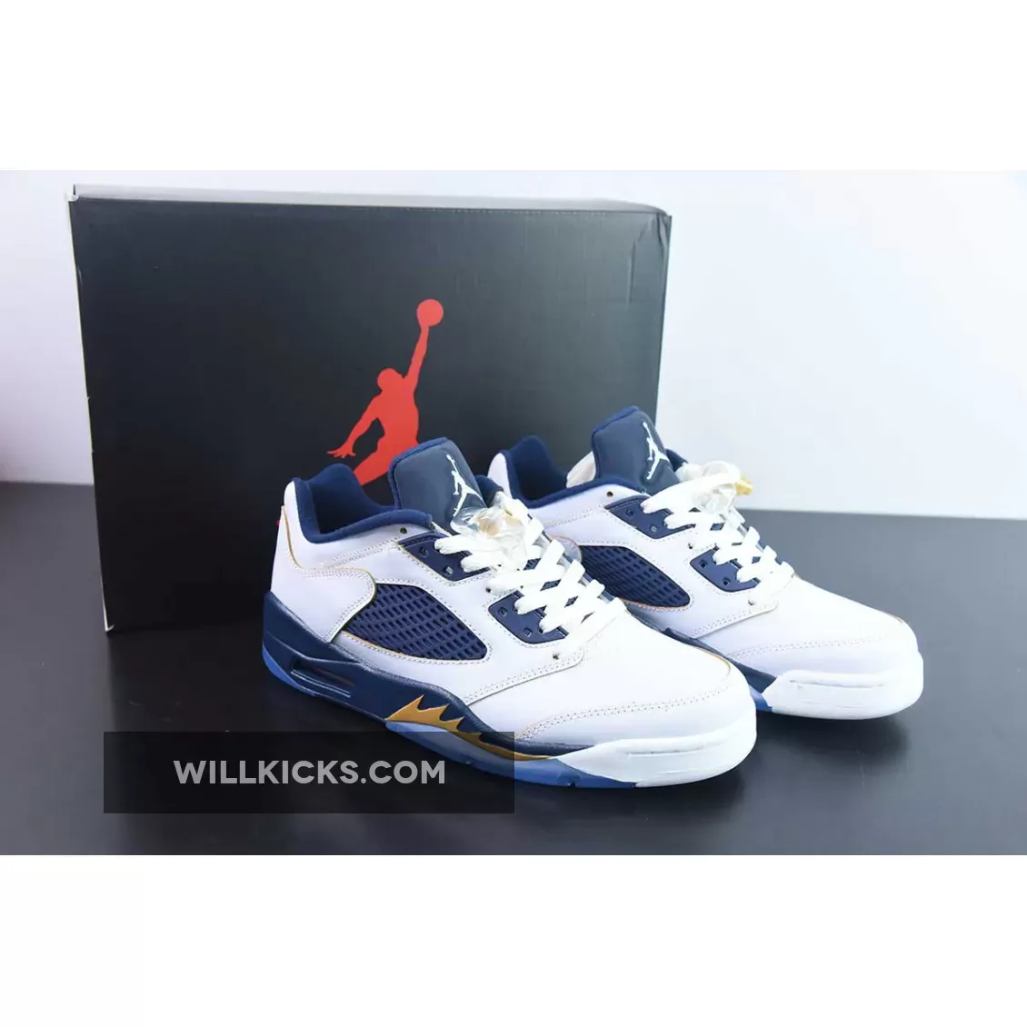 Air Jordan 5 Low "Dunk From Above" White/Metallic Gold-Navy